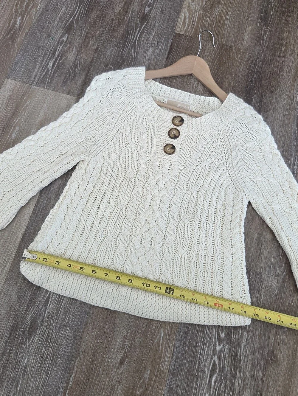 Michael Kors Wool Cable Knit Button Sweater Ivory Cardigan Boho Fall Chunky Knit